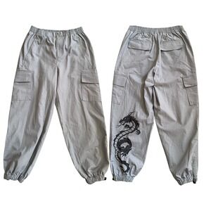 Asos Cargo Trackpants Joggers Men 31" Gray Dragon Embroidered Sport Outdoor